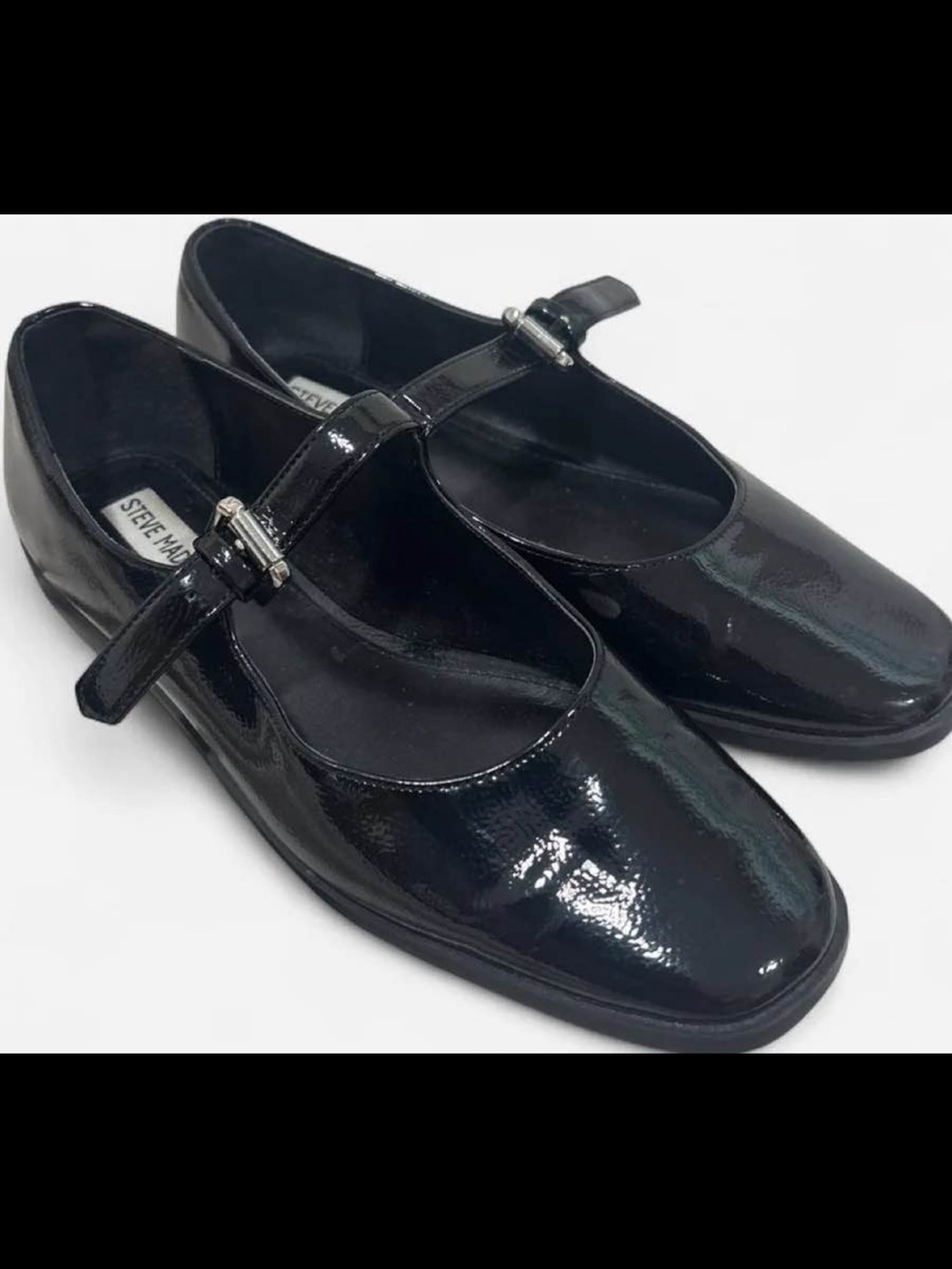 Steve Madden Black Patent Mary Jane Flats with Buckle Strap